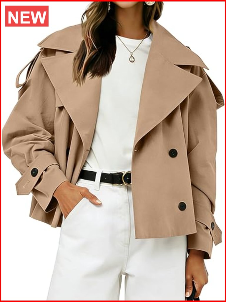 Cropped Trench Coat Double Breasted Short Jacket With Belt